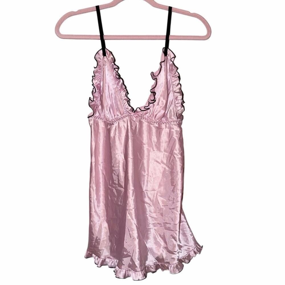 Vintage cinema etoile pink satin lingerie babydoll chemise slip sexy nightie S